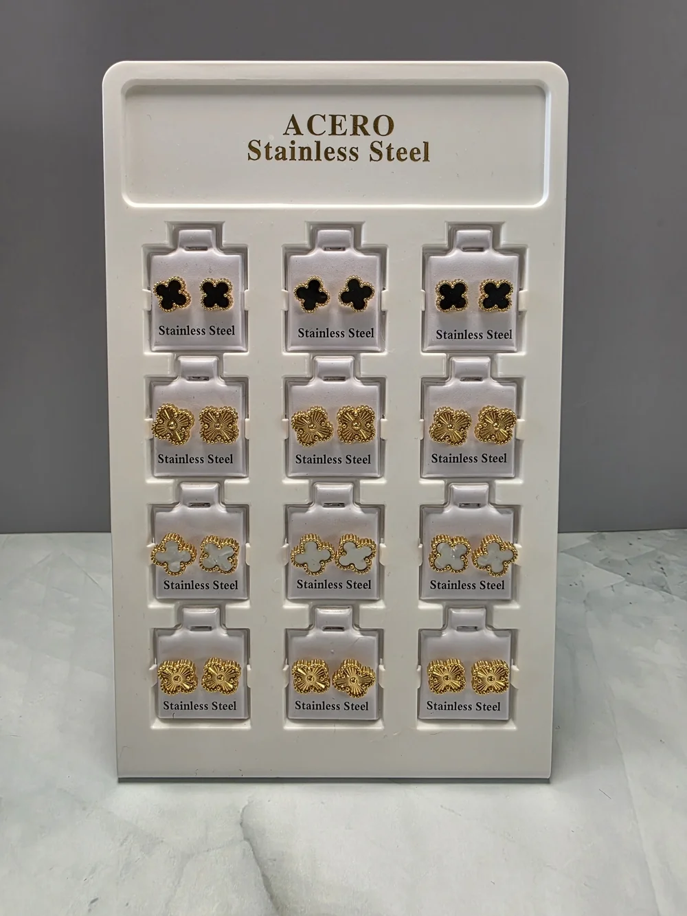 ACERO Stainless Steel Gold & Black Stud Earring Set